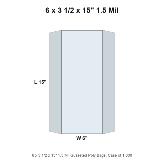 6 x 3 1/2 x 15" 1.5 Mil Gusseted Poly Bags