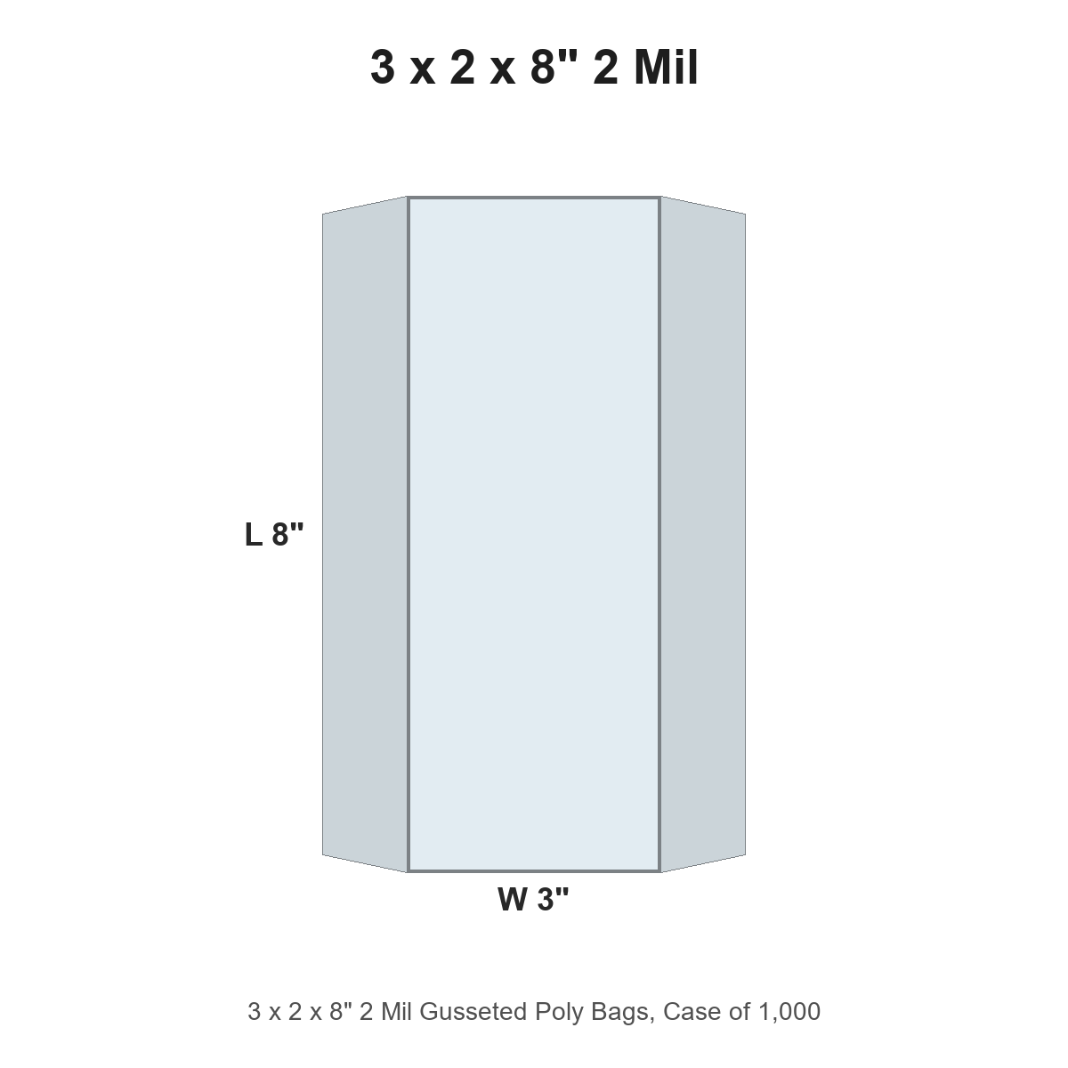 3 x 2 x 8" 2 Mil Gusseted Poly Bags