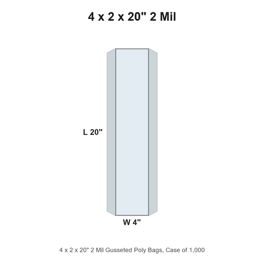 4 x 2 x 20" 2 Mil Gusseted Poly Bags