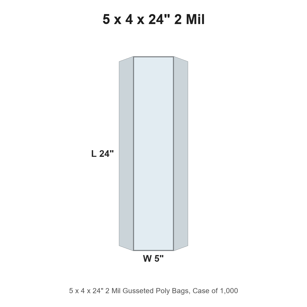 5 x 4 x 24" 2 Mil Gusseted Poly Bags