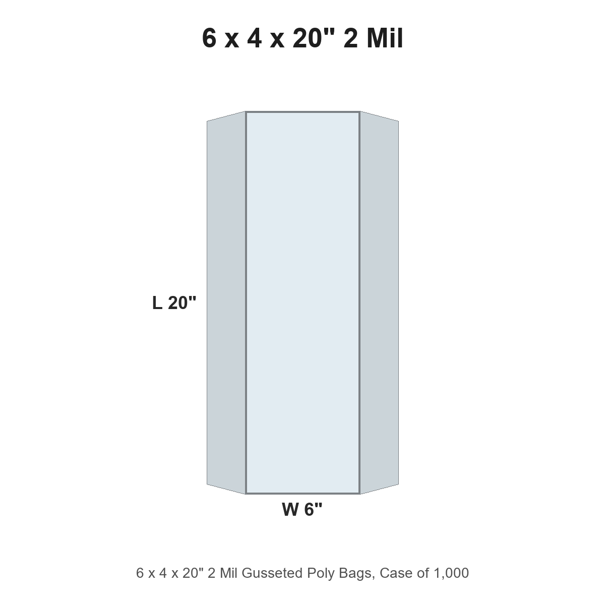 6 x 4 x 20" 2 Mil Gusseted Poly Bags