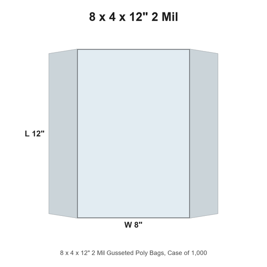 8 x 4 x 12" 2 Mil Gusseted Poly Bags