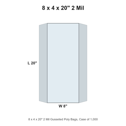 8 x 4 x 20" 2 Mil Gusseted Poly Bags