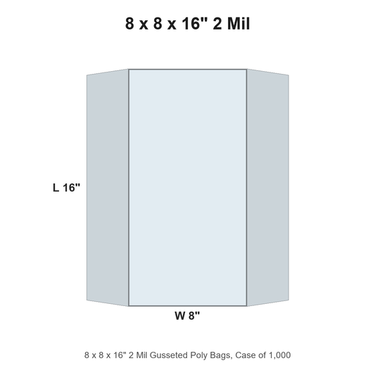 8 x 8 x 16" 2 Mil Gusseted Poly Bags