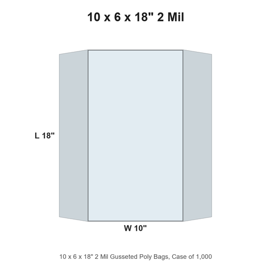 10 x 6 x 18" 2 Mil Gusseted Poly Bags