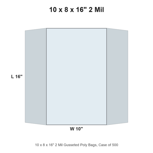 10 x 8 x 16" 2 Mil Gusseted Poly Bags