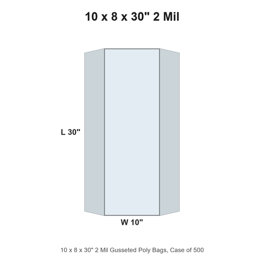 10 x 8 x 30" 2 Mil Gusseted Poly Bags
