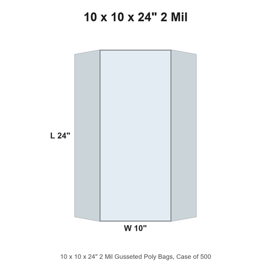 10 x 10 x 24" 2 Mil Gusseted Poly Bags