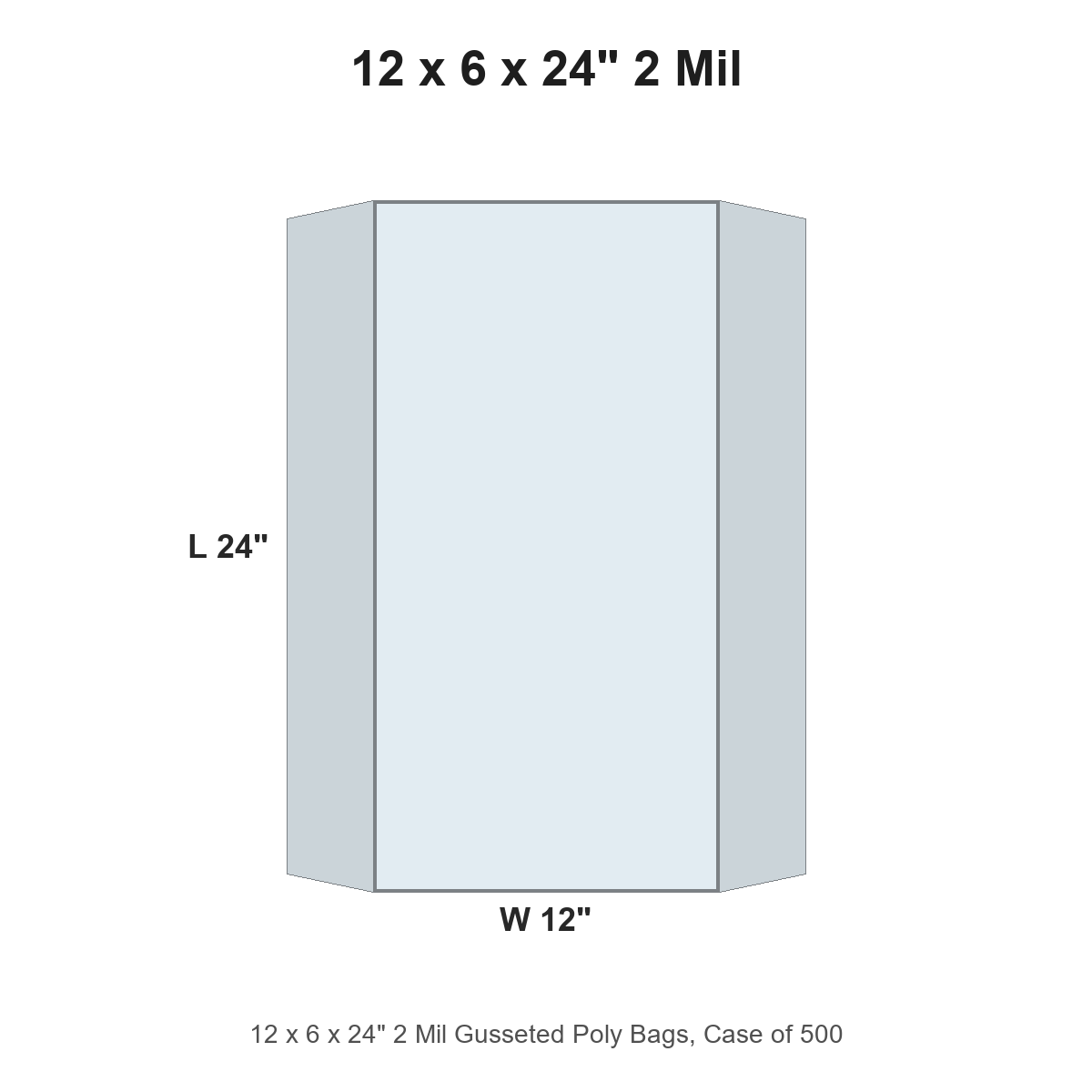 12 x 6 x 24" 2 Mil Gusseted Poly Bags