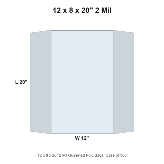 12 x 8 x 20" 2 Mil Gusseted Poly Bags