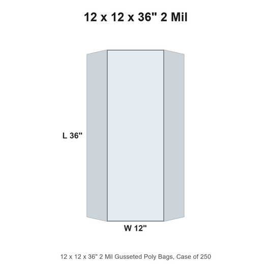 12 x 12 x 36" 2 Mil Gusseted Poly Bags