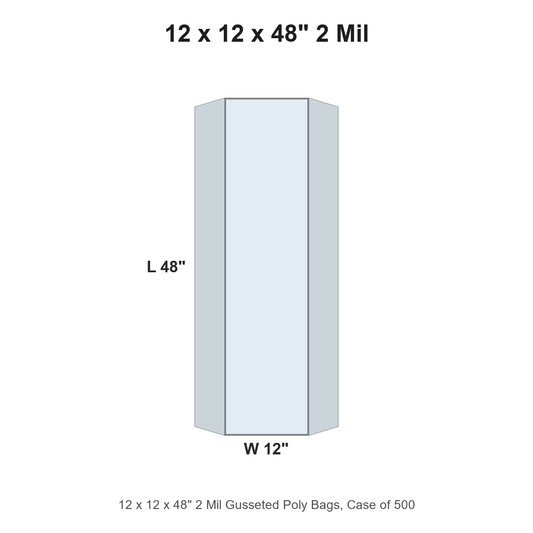 12 x 12 x 48" 2 Mil Gusseted Poly Bags