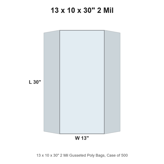 13 x 10 x 30" 2 Mil Gusseted Poly Bags