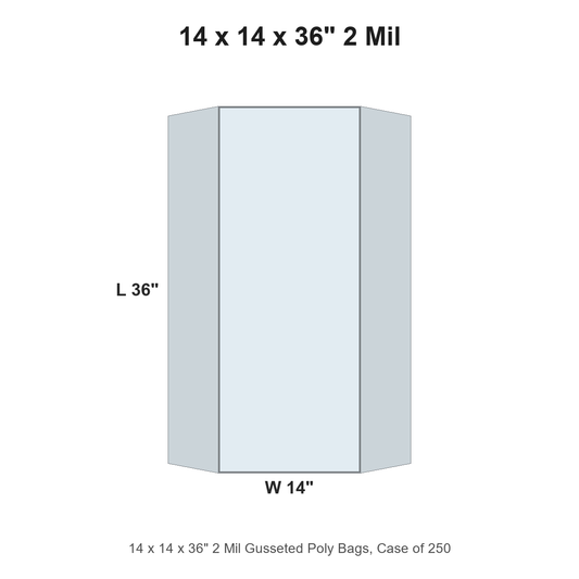 14 x 14 x 36" 2 Mil Gusseted Poly Bags