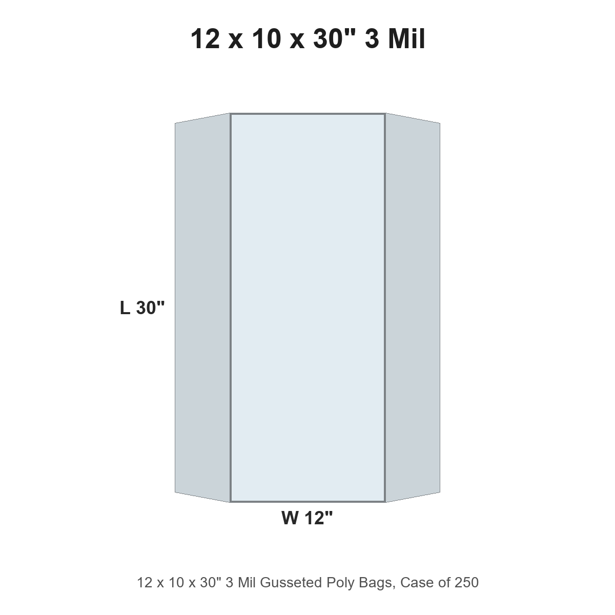 12 x 10 x 30" 3 Mil Gusseted Poly Bags