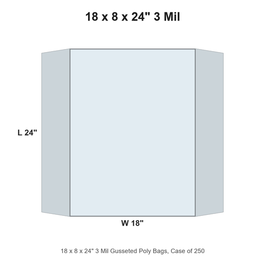 18 x 8 x 24" 3 Mil Gusseted Poly Bags
