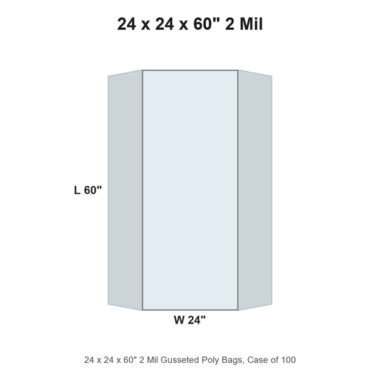 24 x 24 x 60" 2 Mil Gusseted Poly Bags