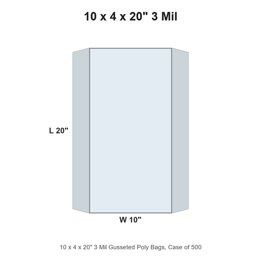 10 x 4 x 20" 3 Mil Gusseted Poly Bags