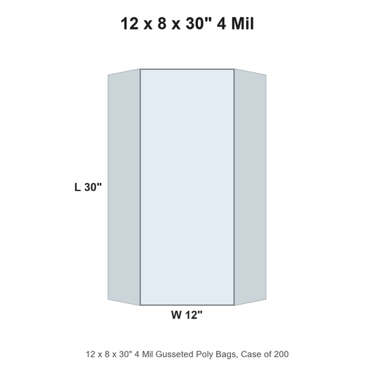 12 x 8 x 30" 4 Mil Gusseted Poly Bags