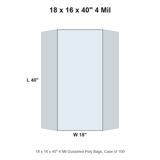 18 x 16 x 40" 4 Mil Gusseted Poly Bags