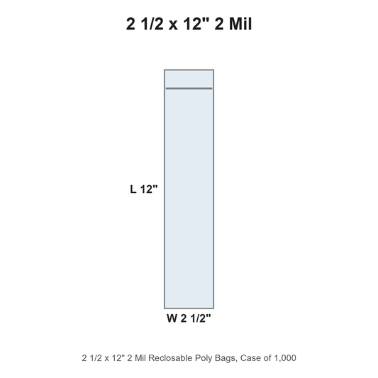 2 1/2 x 12" 2 Mil Reclosable Poly Bags