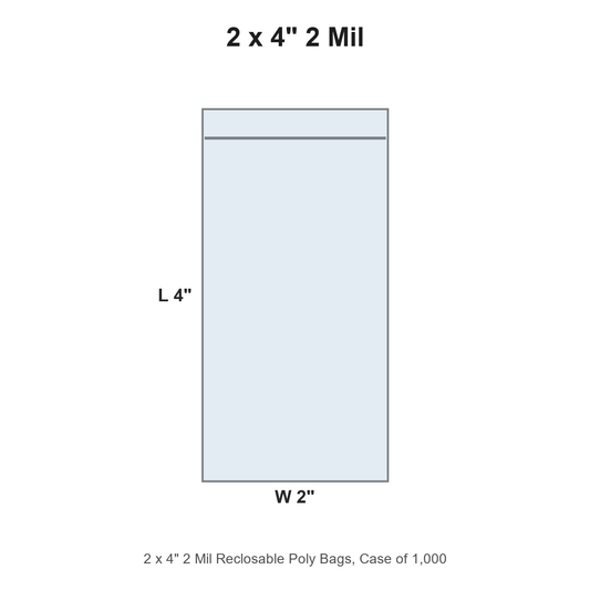 2 x 4" 2 Mil Reclosable Poly Bags