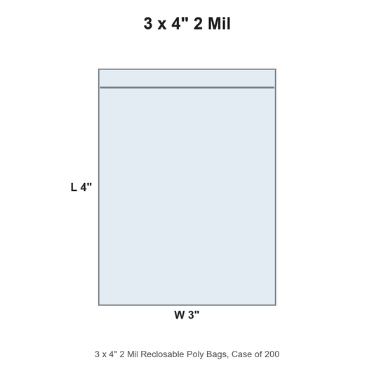 3 x 4" 2 Mil Reclosable Poly Bags