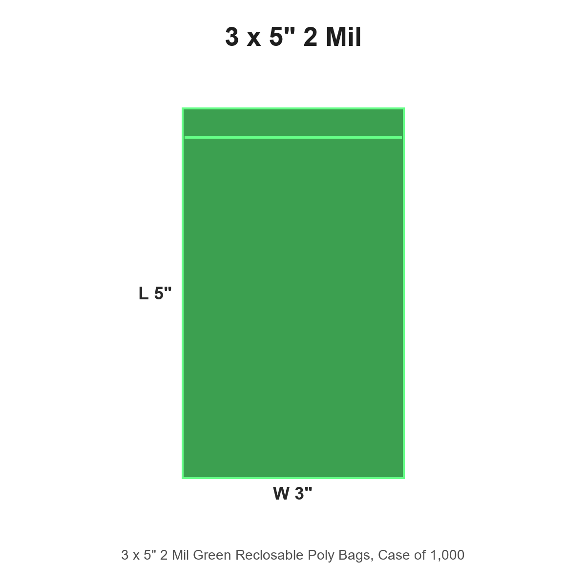 3 x 5" 2 Mil Green Reclosable Poly Bags