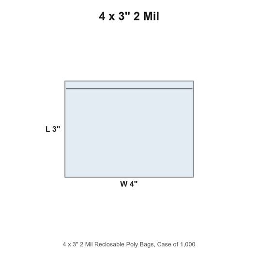 4 x 3" 2 Mil Reclosable Poly Bags