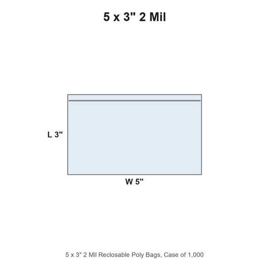 5 x 3" 2 Mil Reclosable Poly Bags