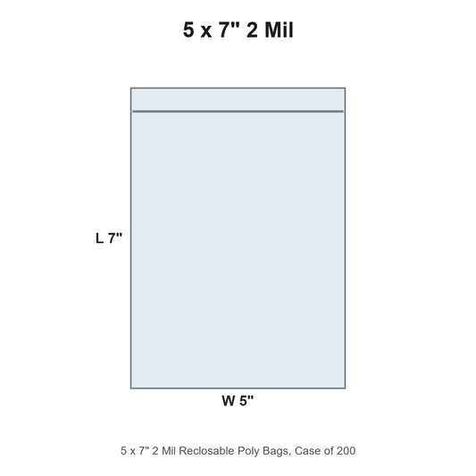 5 x 7" 2 Mil Reclosable Poly Bags