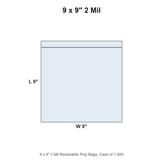 9 x 9" 2 Mil Reclosable Poly Bags
