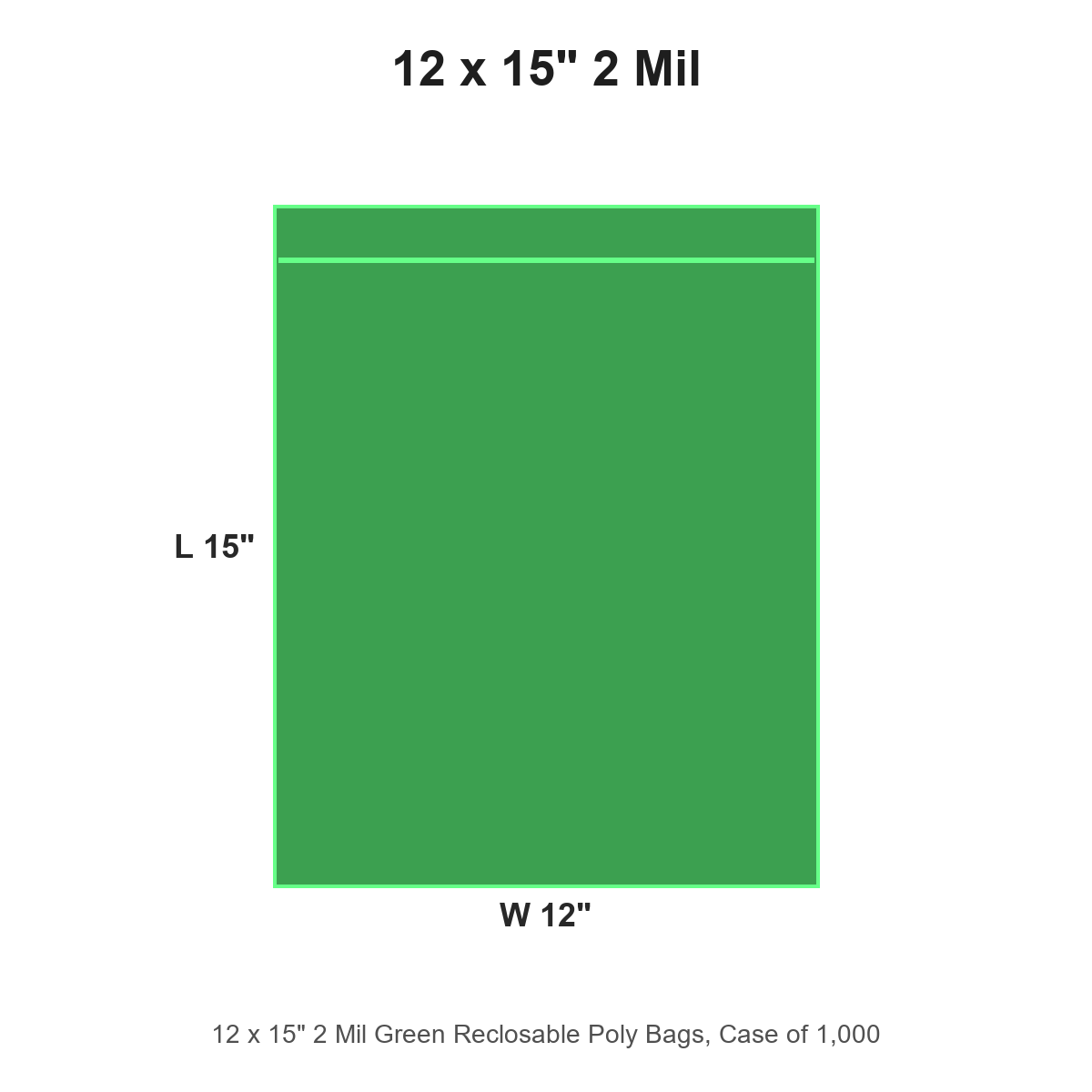 12 x 15" 2 Mil Green Reclosable Poly Bags