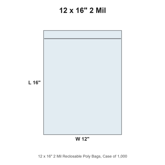 12 x 16" 2 Mil Reclosable Poly Bags