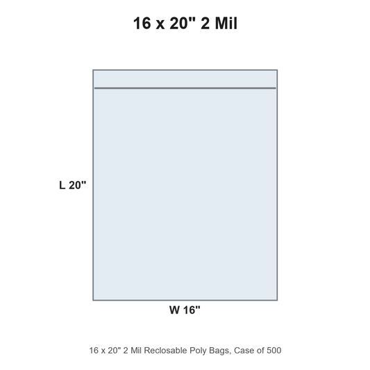 16 x 20" 2 Mil Reclosable Poly Bags