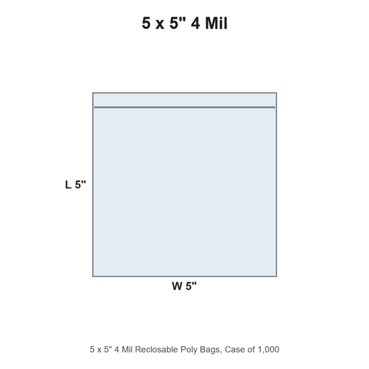 5 x 5" 4 Mil Reclosable Poly Bags