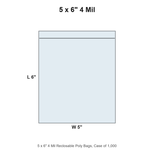 5 x 6" 4 Mil Reclosable Poly Bags