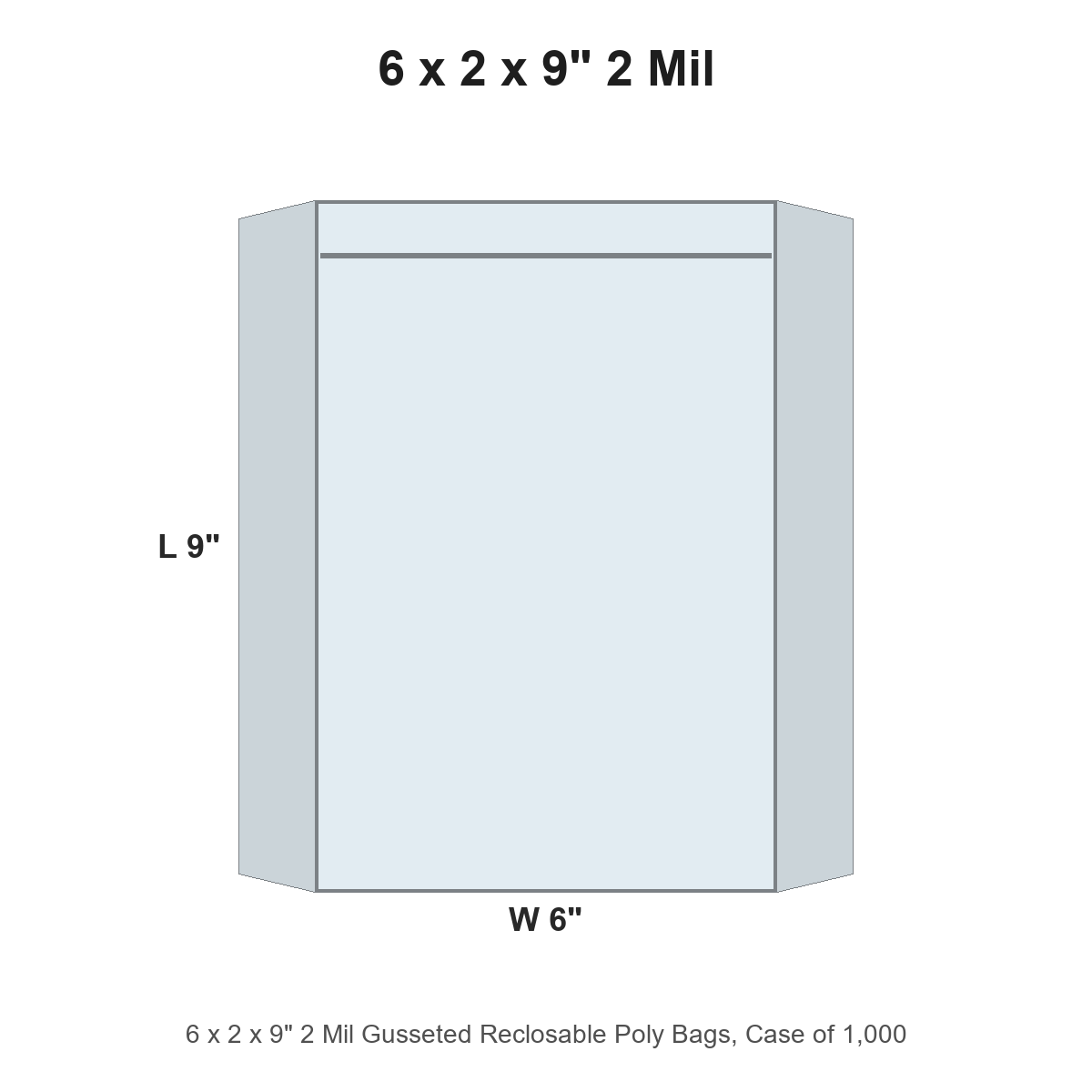6 x 2 x 9" 2 Mil Gusseted Reclosable Poly Bags