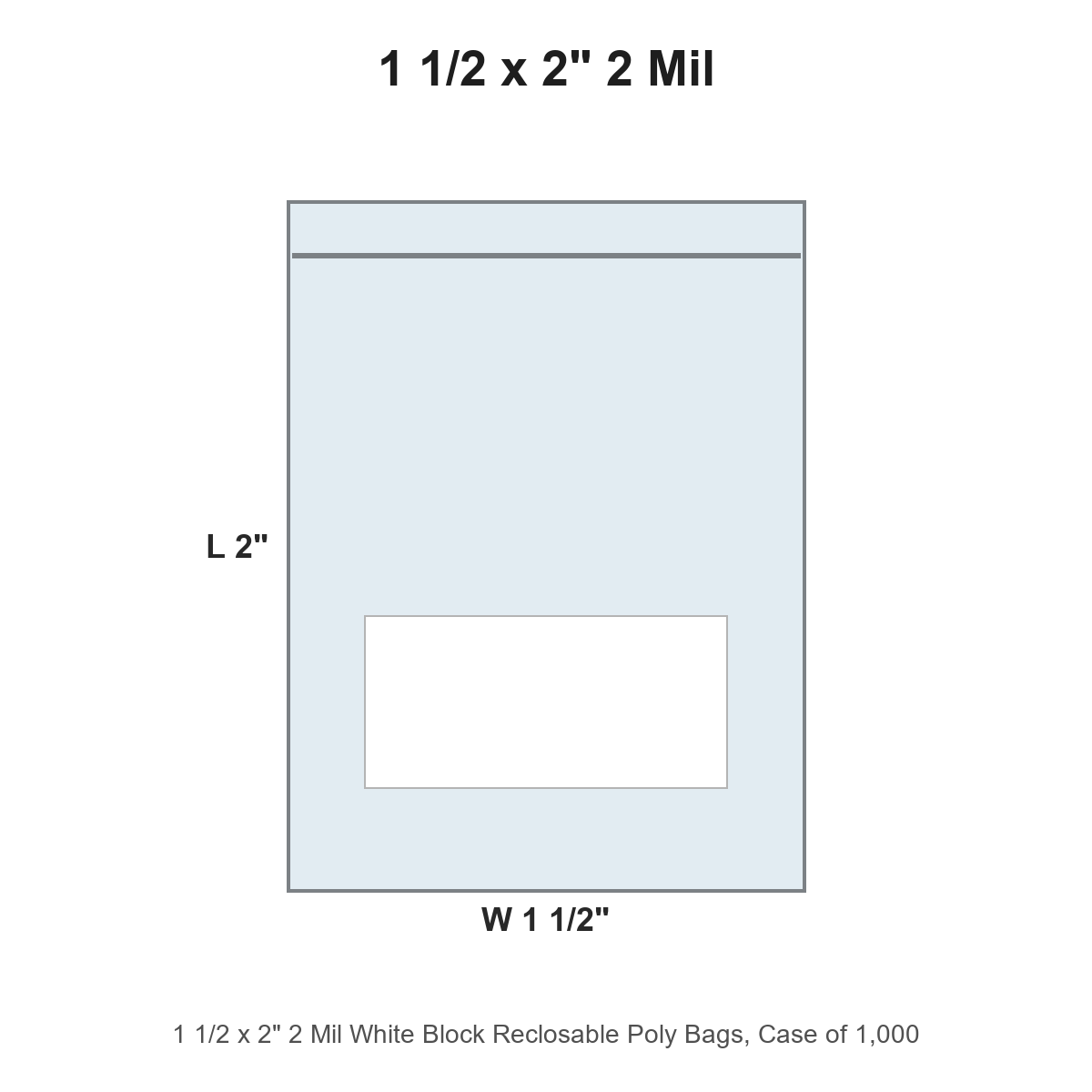1 1/2 x 2" 2 Mil White Block Reclosable Poly Bags