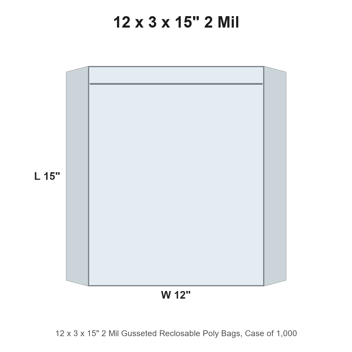 12 x 3 x 15" 2 Mil Gusseted Reclosable Poly Bags