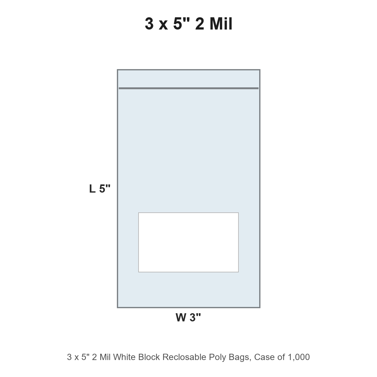 3 x 5" 2 Mil White Block Reclosable Poly Bags