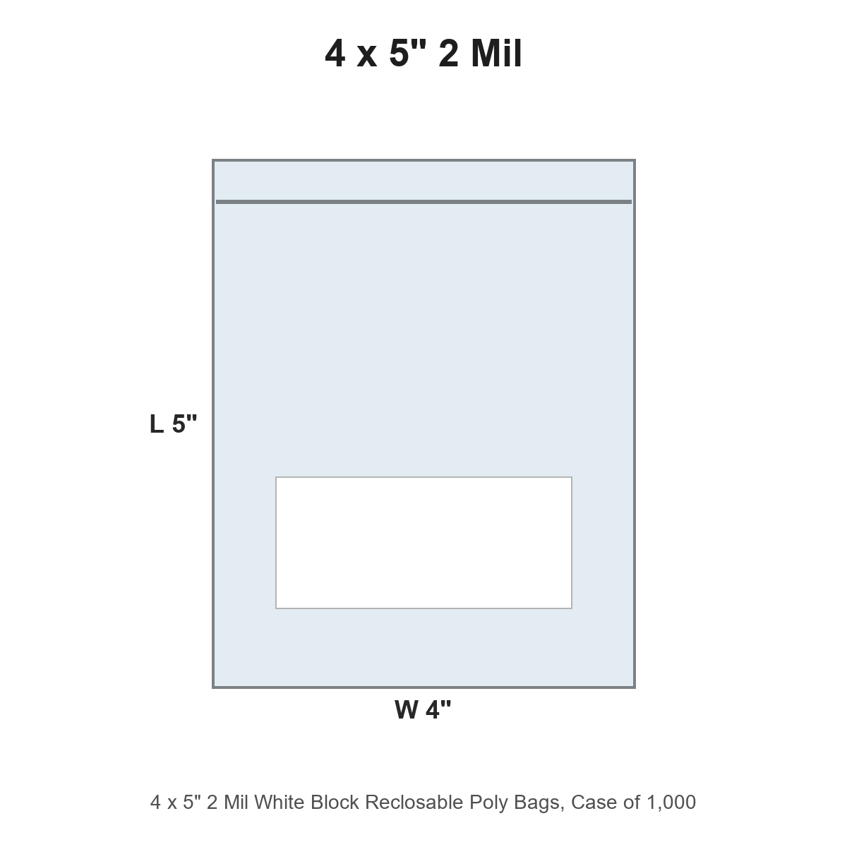 4 x 5" 2 Mil White Block Reclosable Poly Bags