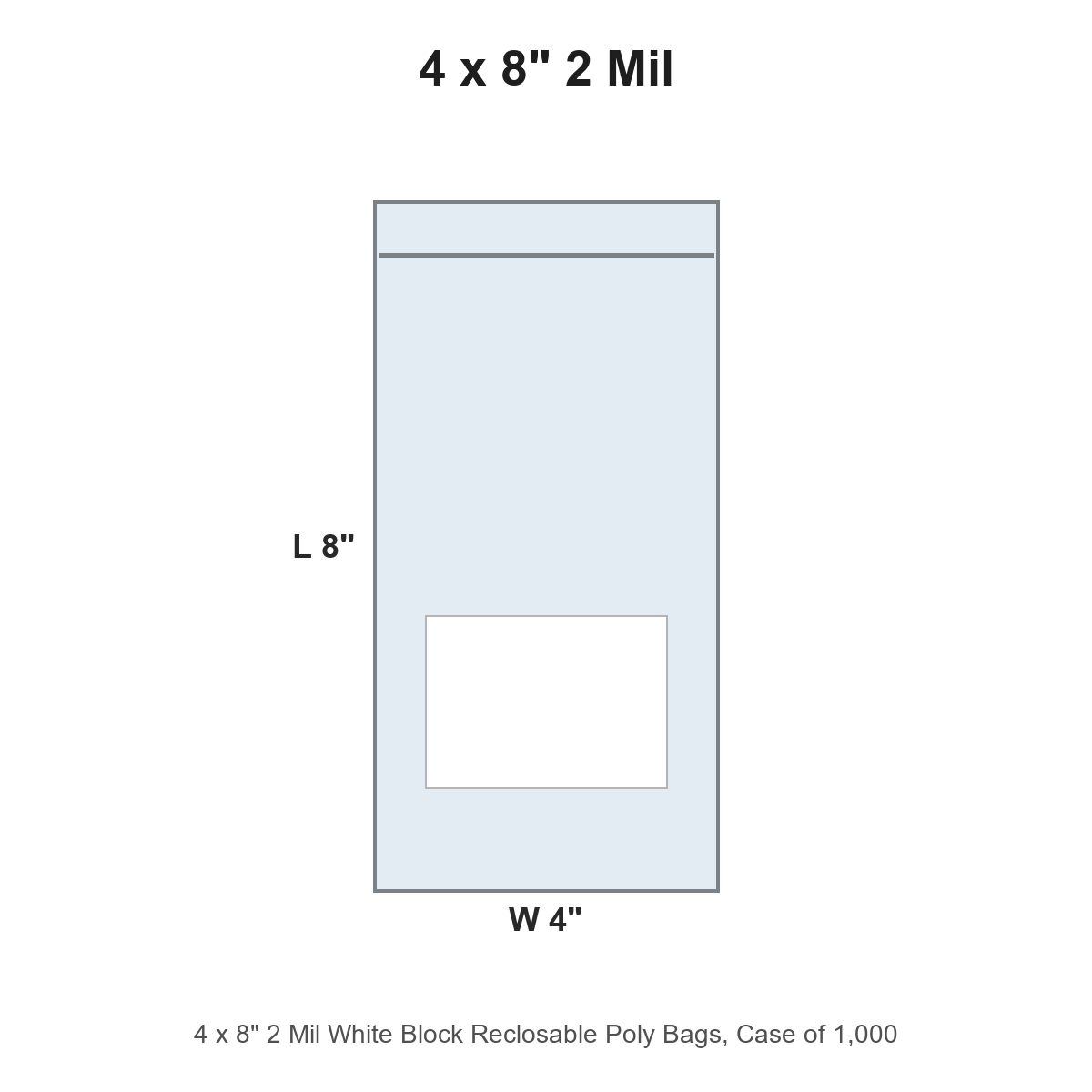 4 x 8" 2 Mil White Block Reclosable Poly Bags