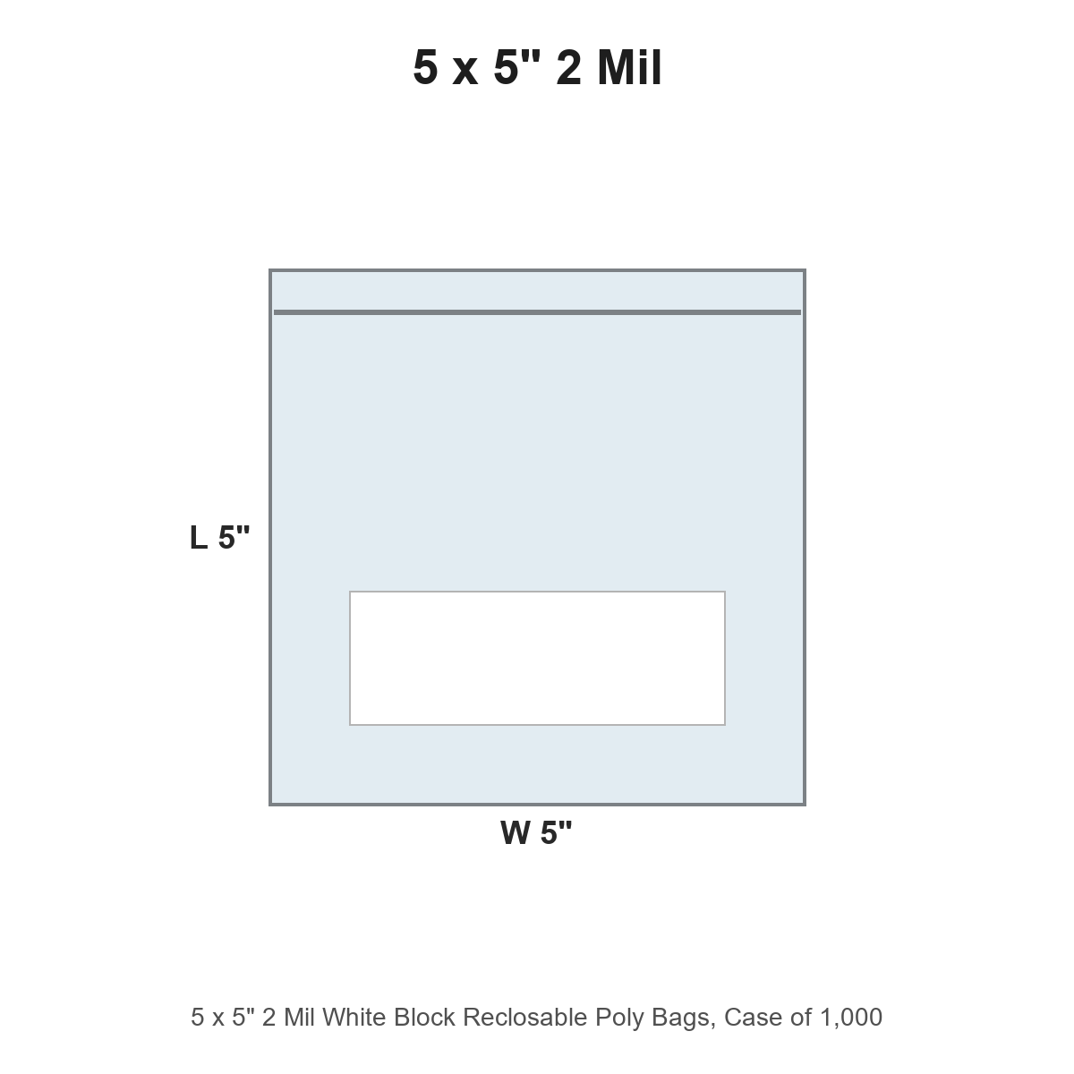 5 x 5" 2 Mil White Block Reclosable Poly Bags