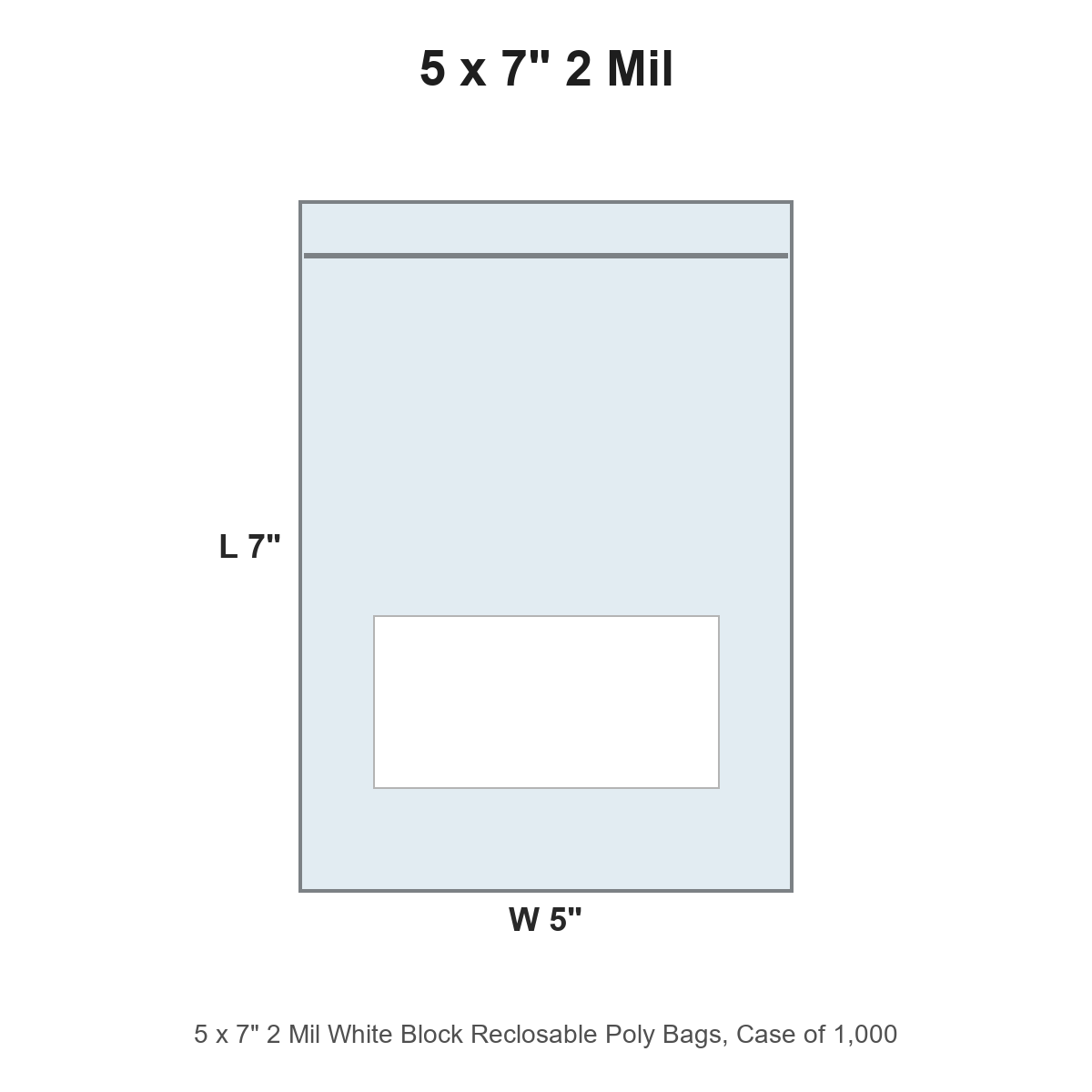 5 x 7" 2 Mil White Block Reclosable Poly Bags