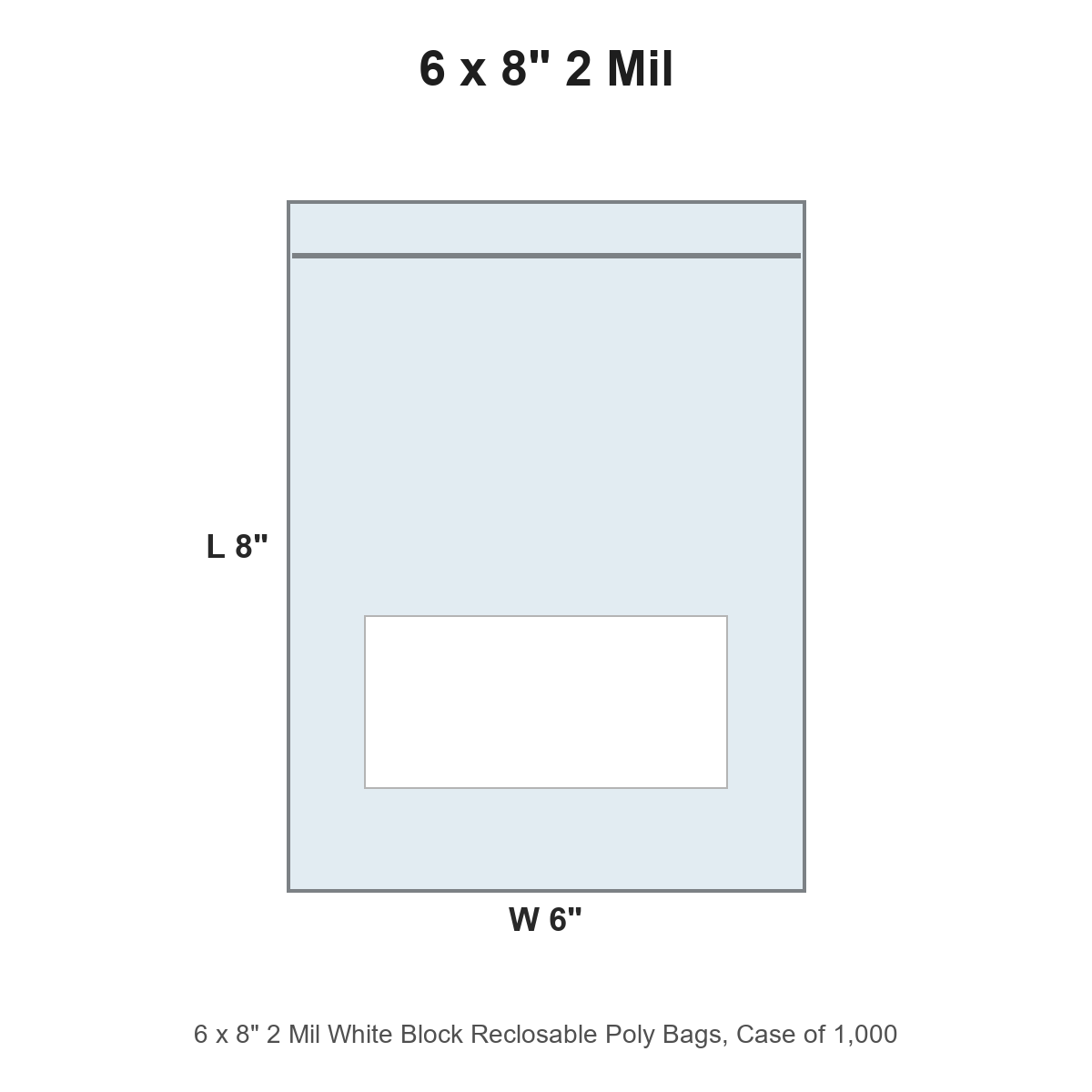 6 x 8" 2 Mil White Block Reclosable Poly Bags
