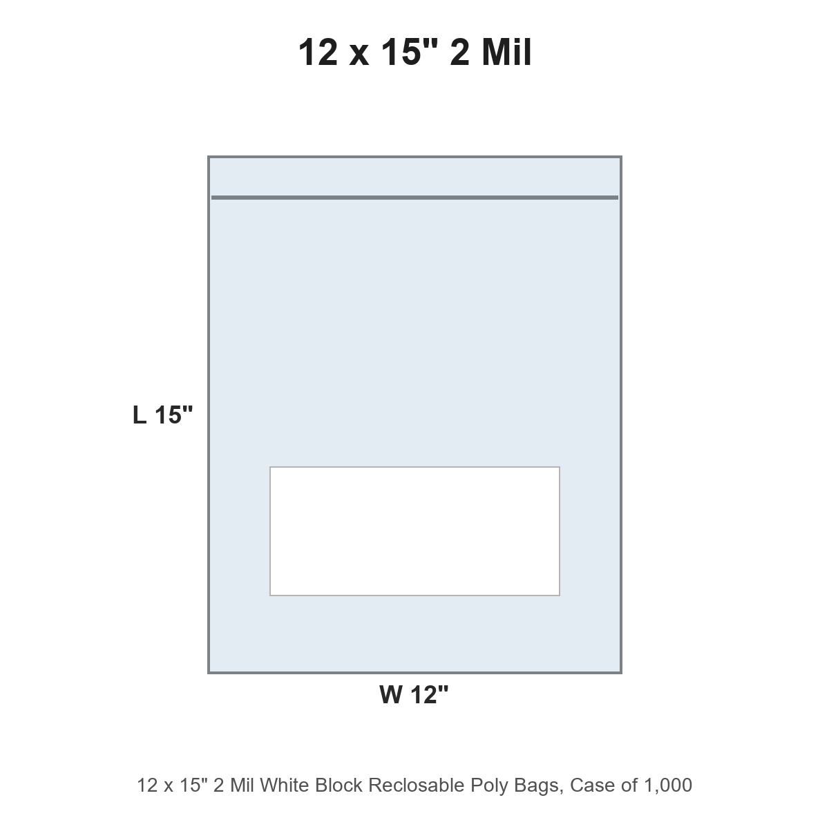 12 x 15" 2 Mil White Block Reclosable Poly Bags
