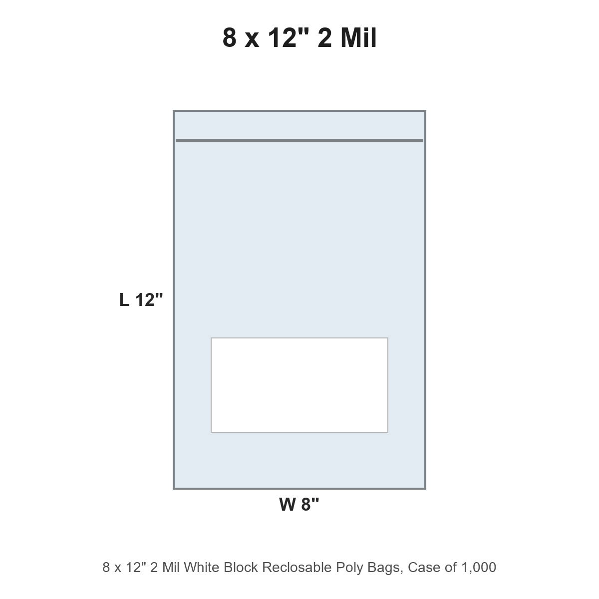 8 x 12" 2 Mil White Block Reclosable Poly Bags