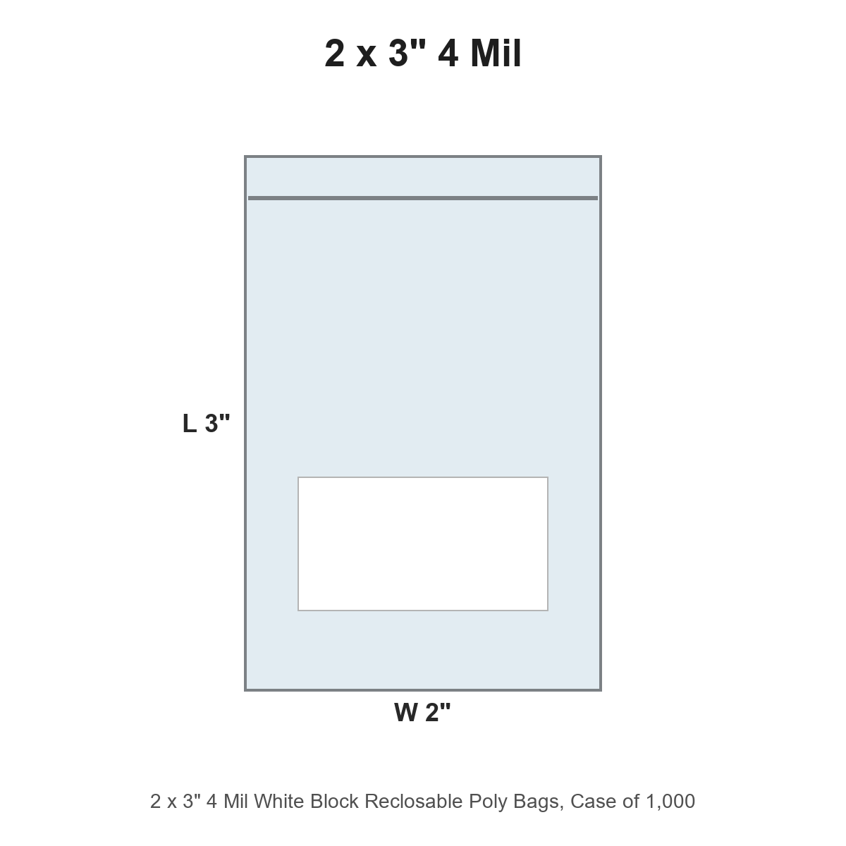 2 x 3" 4 Mil White Block Reclosable Poly Bags