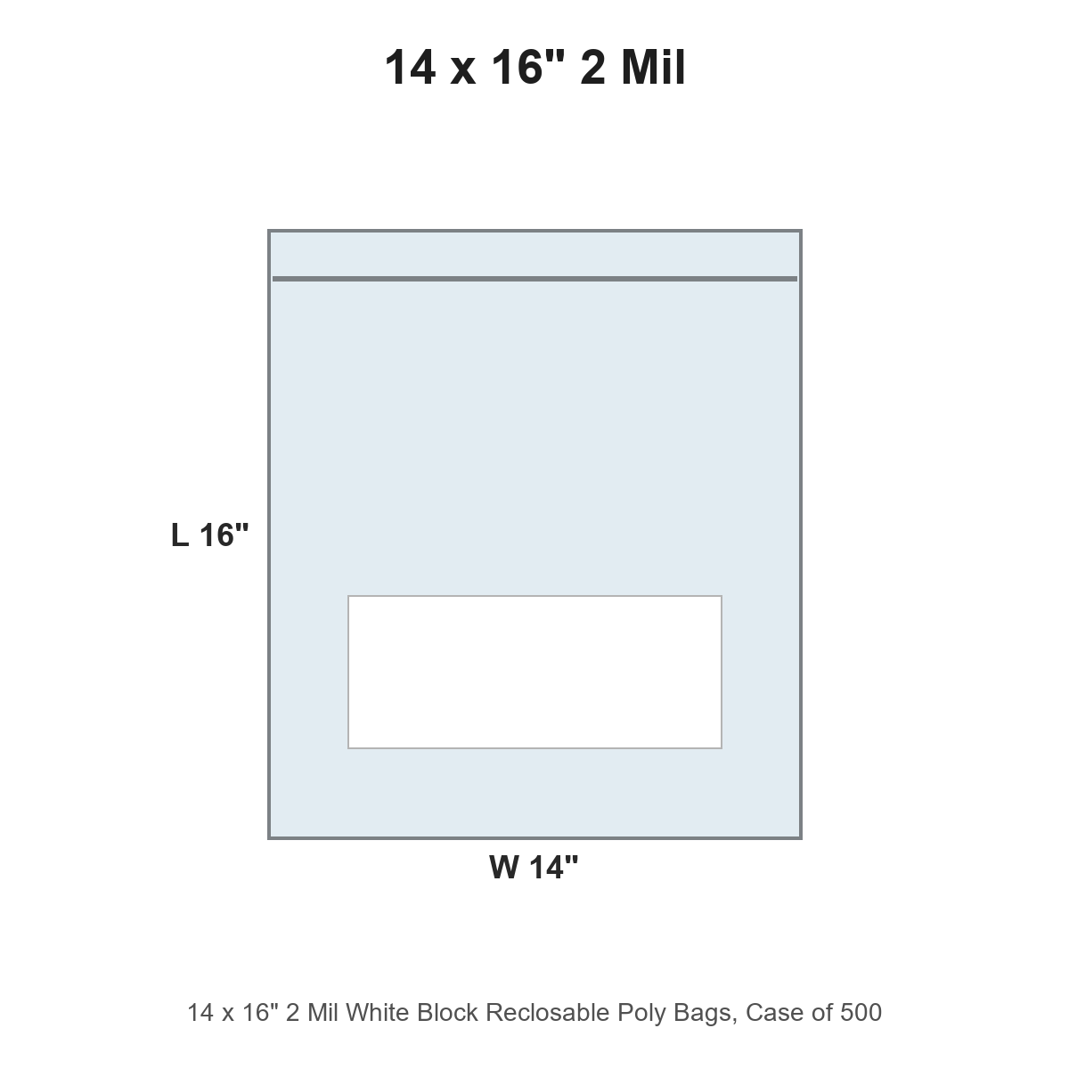 14 x 16" 2 Mil White Block Reclosable Poly Bags